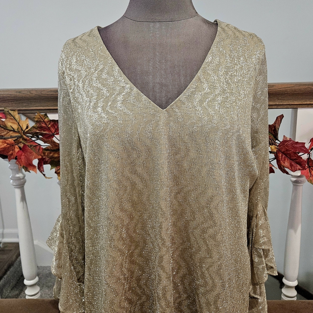 Vince Camuto Shimmering Gold V-Neck Blouse